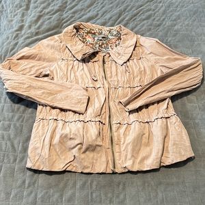 NY Collection Tan Jacket, Layered Hem, Zipper Closure, Beige, Size M